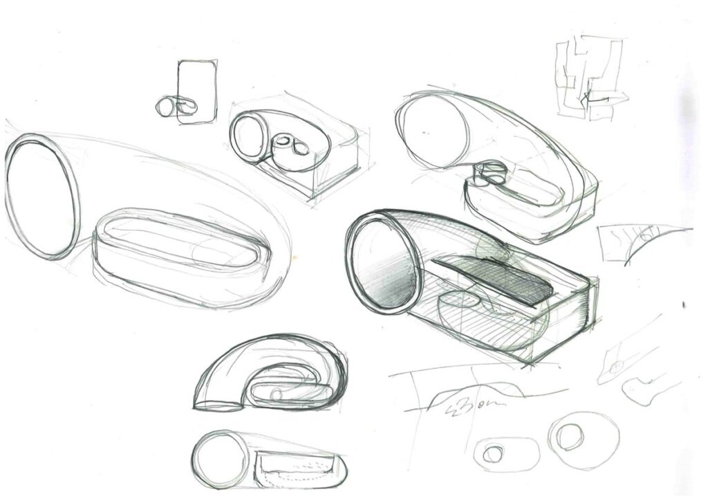 號角揚聲器的工業設計概念草圖Industrial design concept sketch Hornstand 2010年給Apple iPhone 4不用電的號角揚聲器